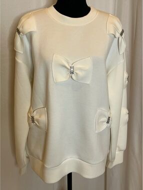 Maeve Anthropologie Ivory Crystal Bow Sweatshirt Rare Boutique Sz M NWOT $198